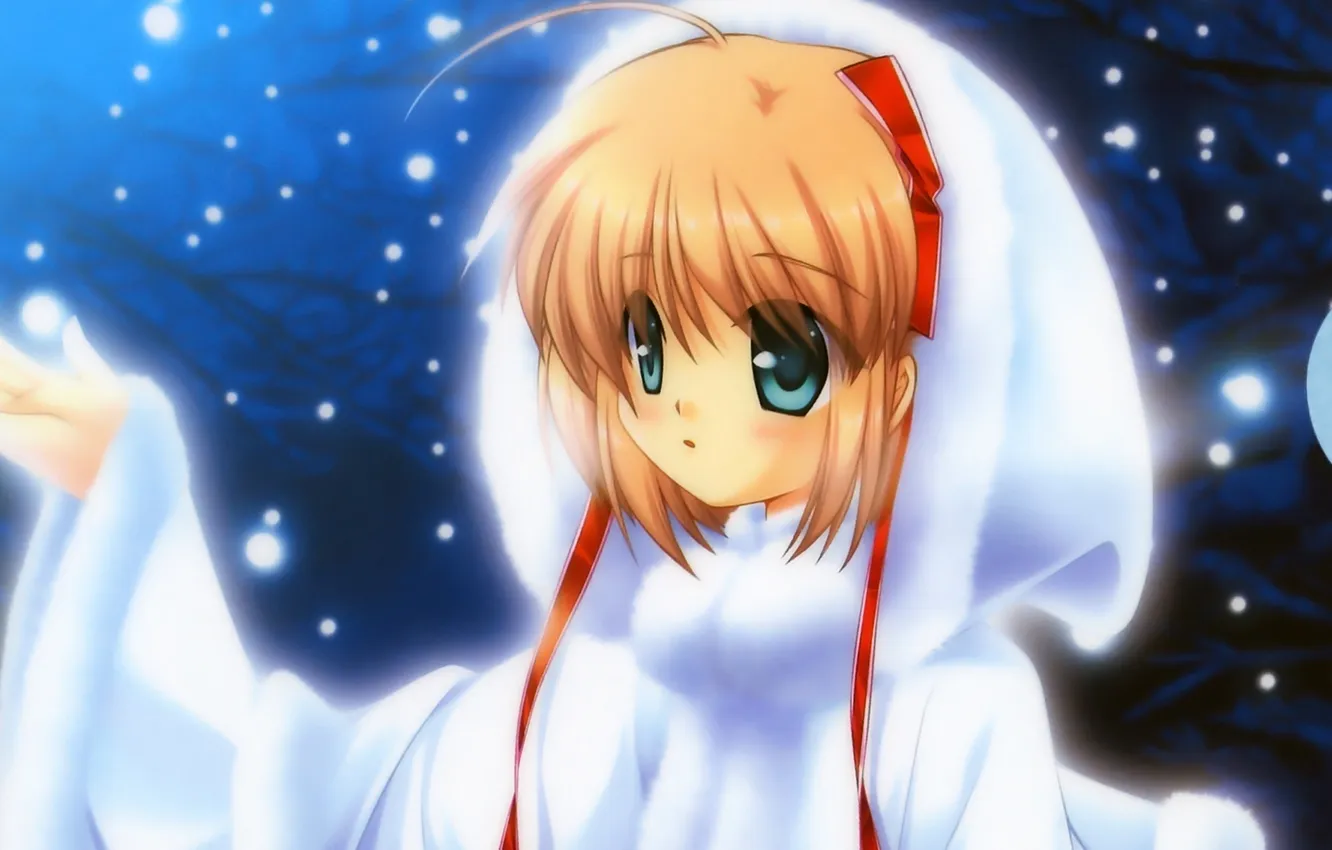 Photo wallpaper winter, snow, anime, girl, coat, kamikita, komari