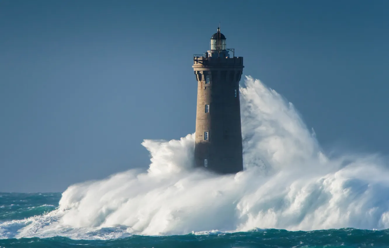 Photo wallpaper sea, squirt, storm, lighthouse, tower