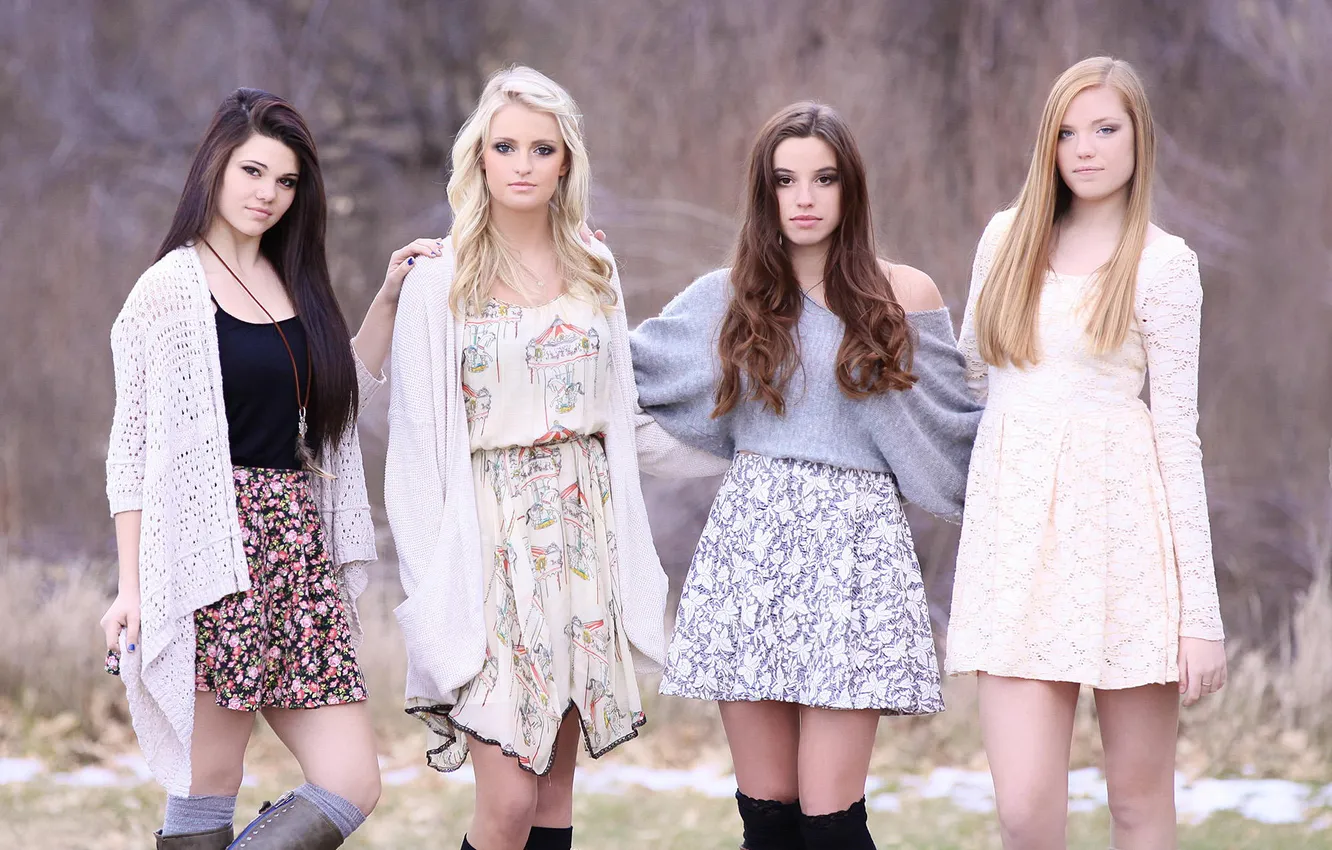 Photo wallpaper skirt, dress, Quartet, dark-haired, blonde