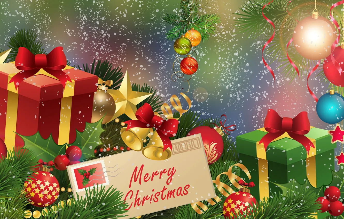Photo wallpaper Congratulations, Christmas, Bombki, Gifts