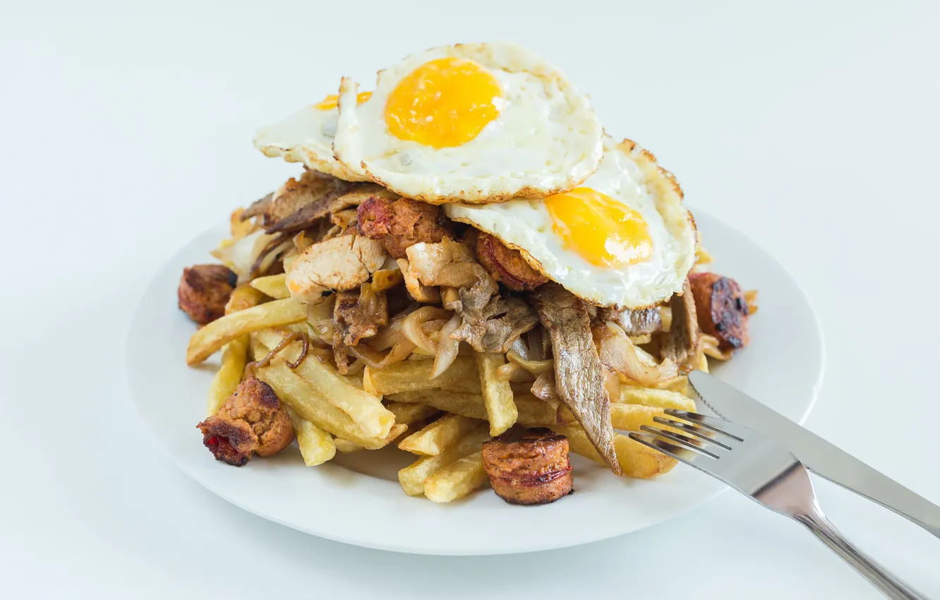 Photo wallpaper eggs, breakfast, chips, egg, dish, crunchy, fat, Dig