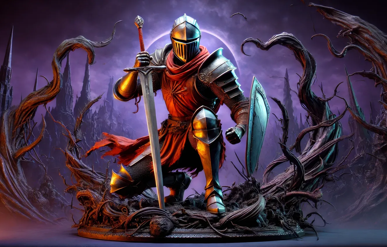 Photo wallpaper sword, shield, Dark Souls, RPG, knight, pearls, kneeling, video games