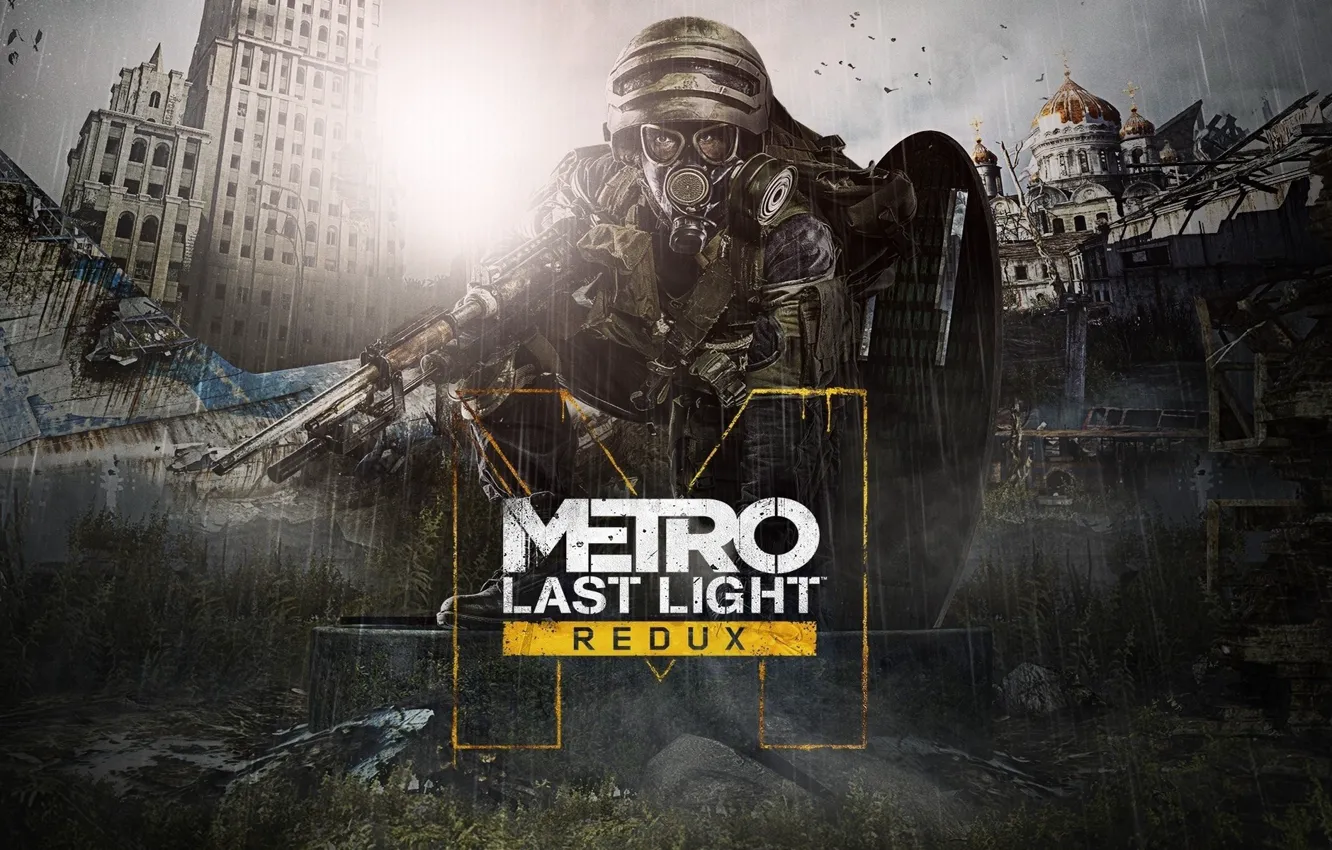Photo wallpaper the city, weapons, metro, logo, Church, ruins, poster, Last Light