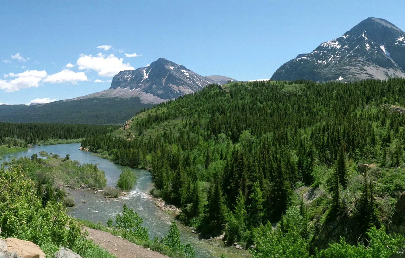 Photo wallpaper landscape, mountains, nature, Park, river, USA, Glacier