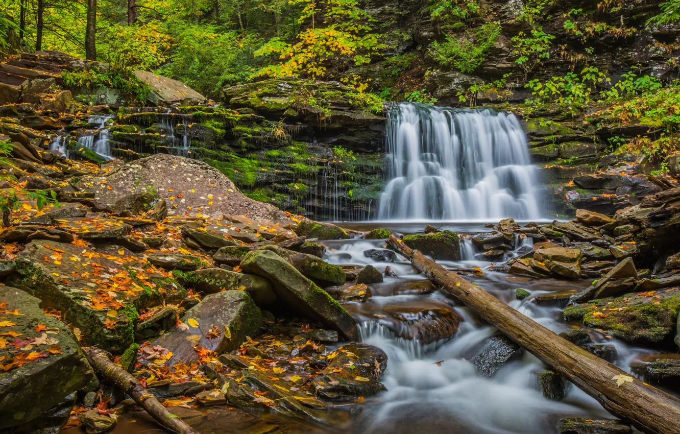 Photo wallpaper nature, rocks, shore, waterfall, stream