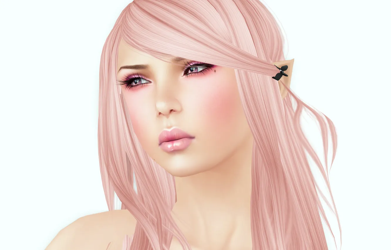 Photo wallpaper girl, white background, render, pink hair