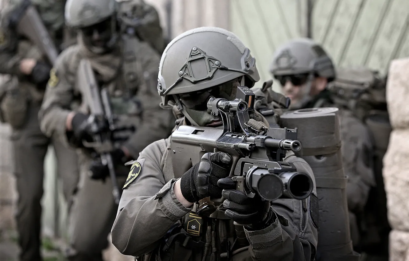 Photo wallpaper weapons, soldiers, helmet, equipment, maneuvers