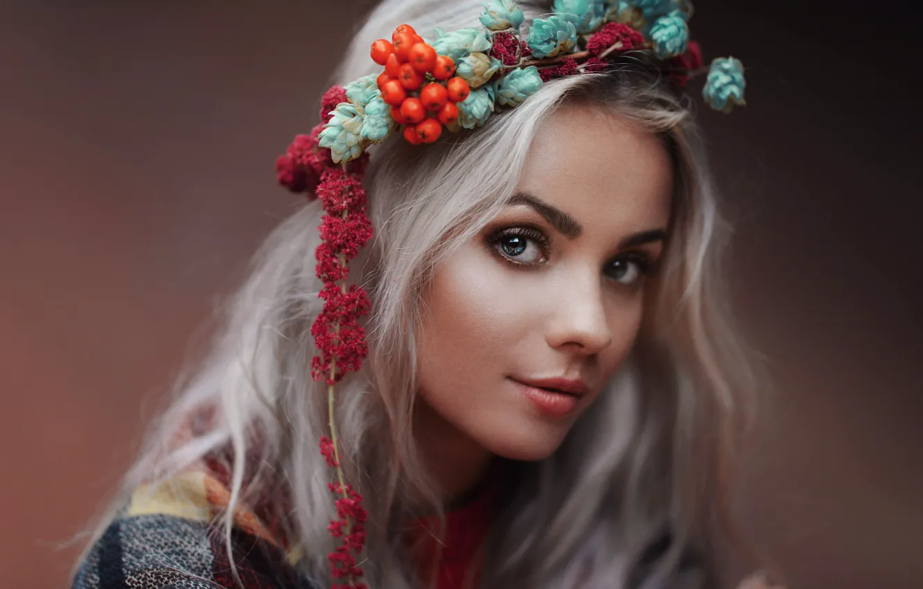 Photo wallpaper look, face, portrait, Veronica, wreath, Anastasia Volkova