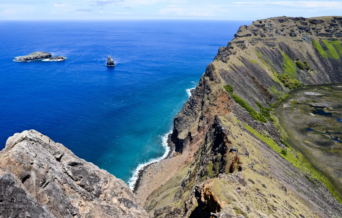 Photo wallpaper beach, mountains, open, the ocean, shore