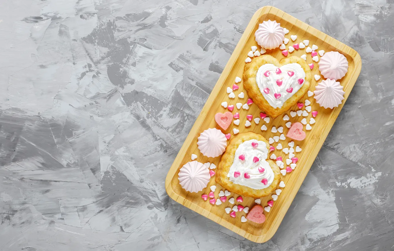 Photo wallpaper hearts, cake, dessert
