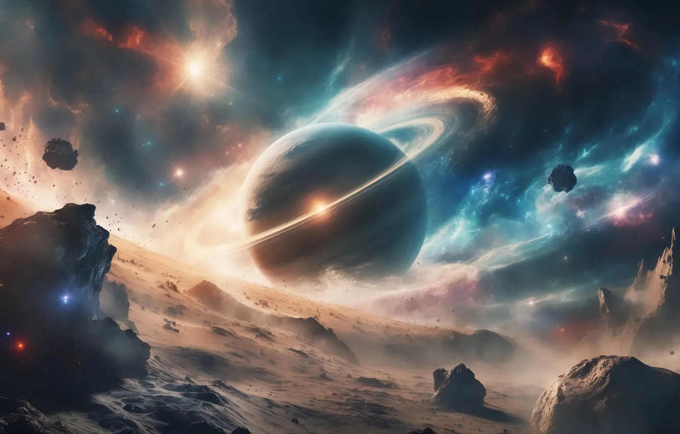 Photo wallpaper the sky, space, lights, fiction, the universe, planet, galaxy, AI art