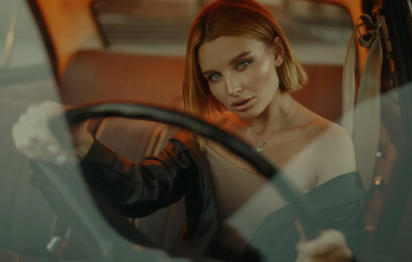 Photo wallpaper look, girl, pose, the wheel, Ivan Kovalev, Alina Novak