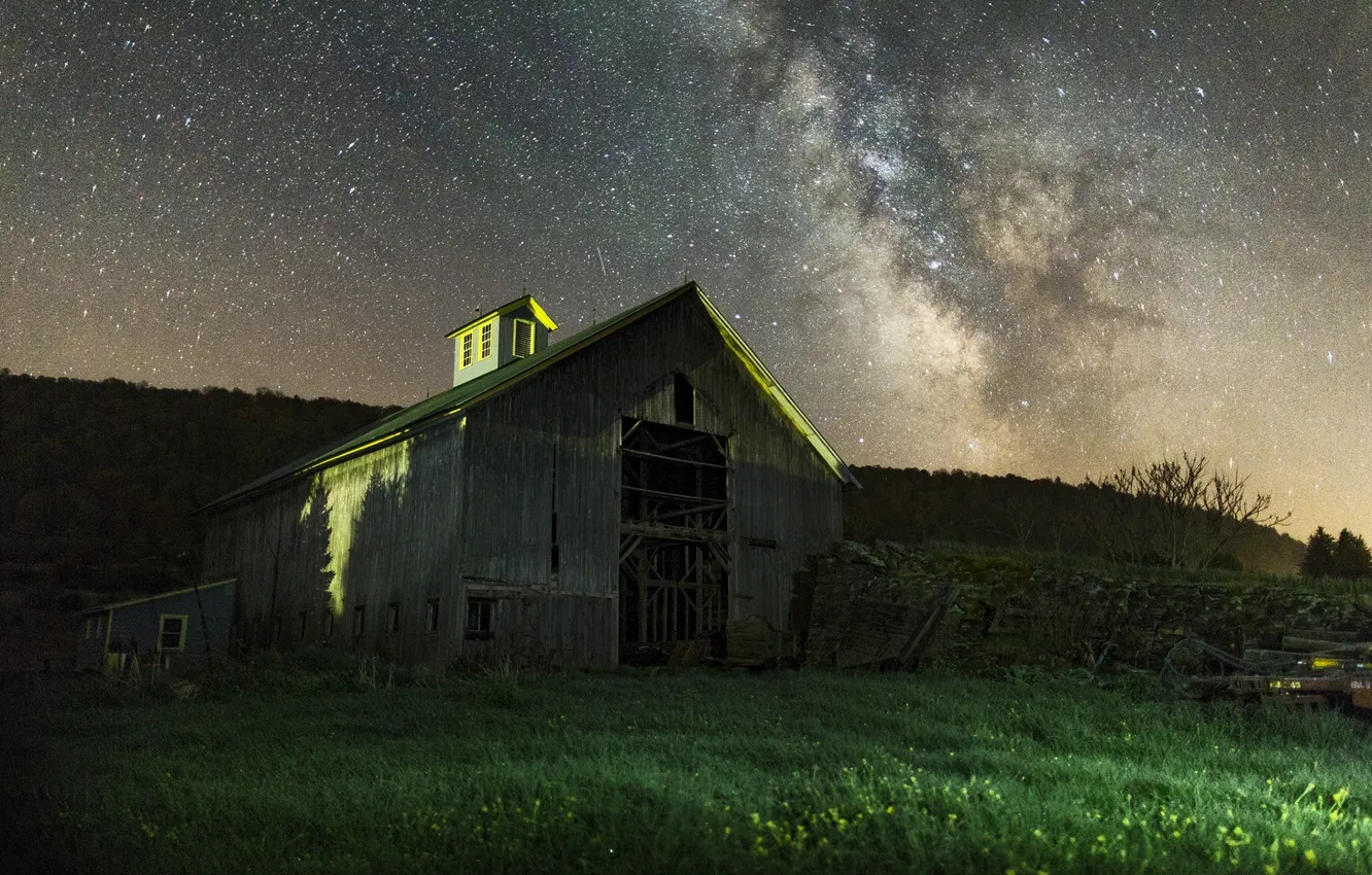 Photo wallpaper Night, The barn, Zvezdnoe the sky