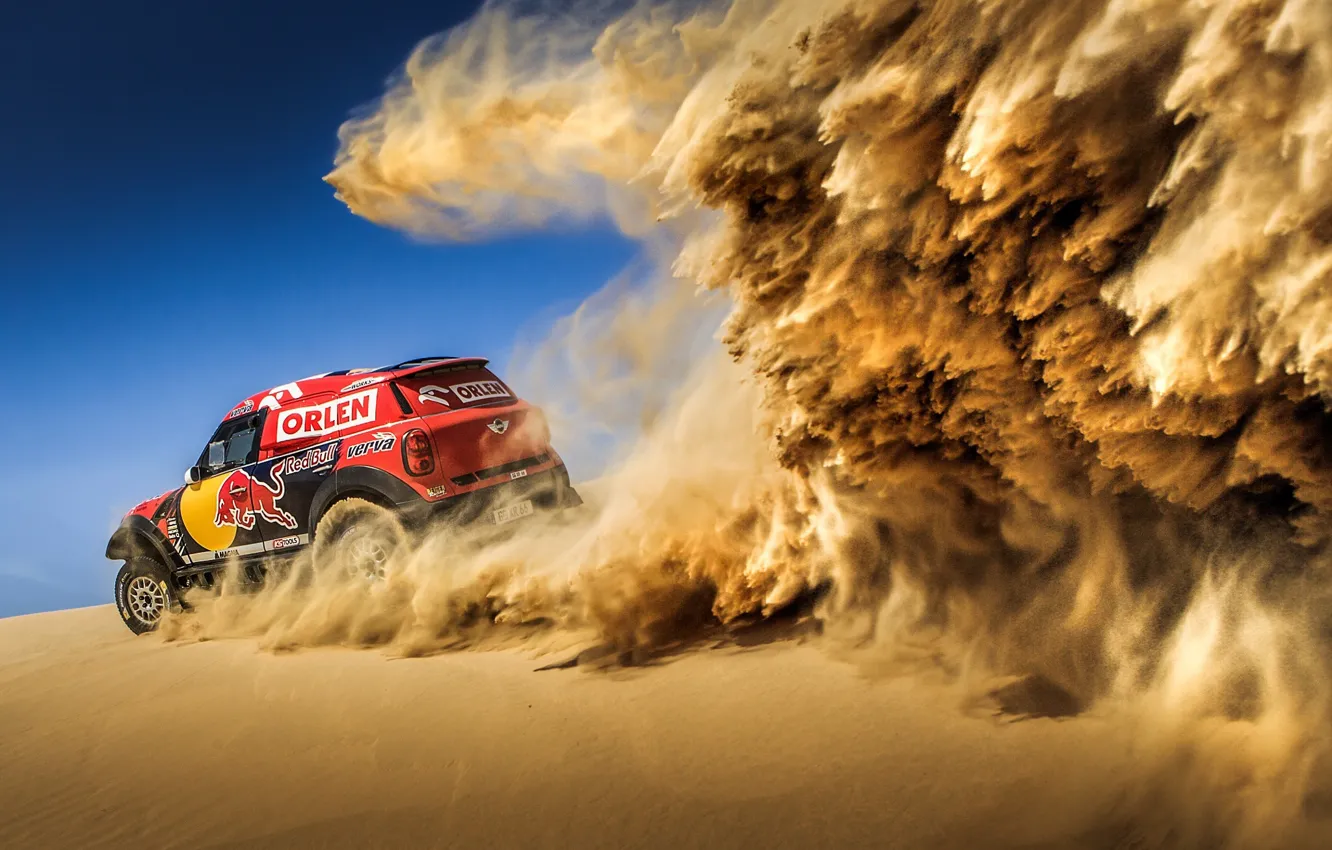 Photo wallpaper sand, machine, the sky, desert, mini, Rally