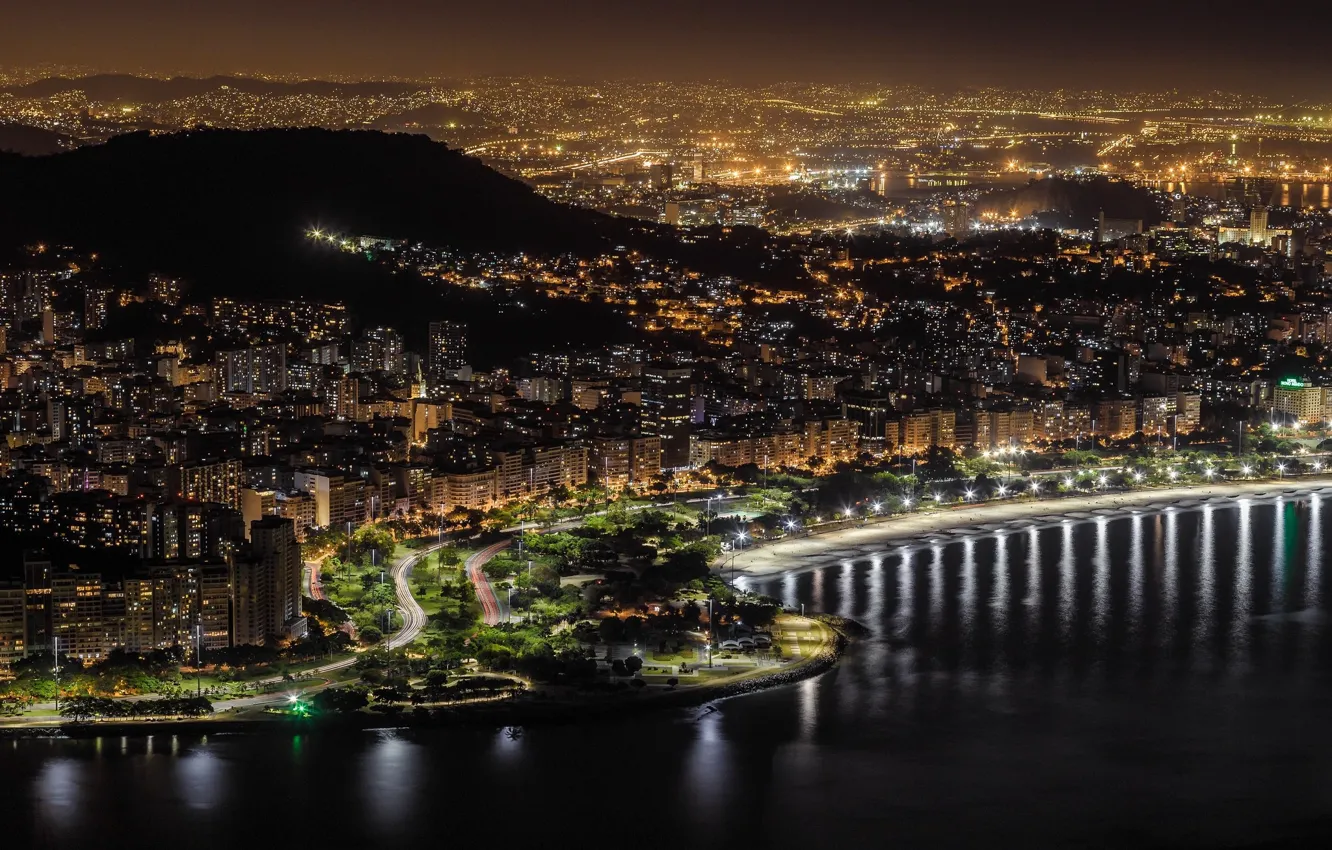 Photo wallpaper night, lights, panorama, Brazil, Rio de Janeiro, Rio de Janeiro