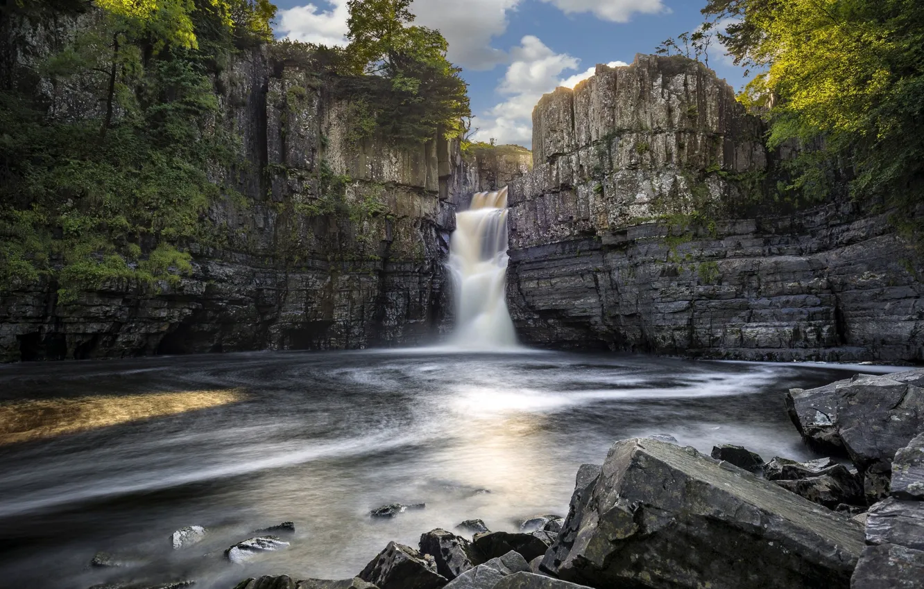Photo wallpaper Waterfall, Rocks, Lake