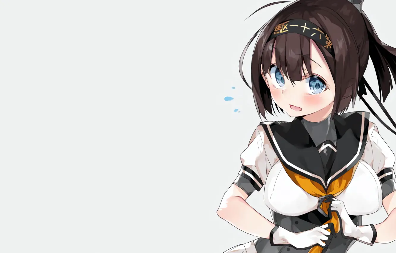 Photo wallpaper girl, brown hair, boobs, anime, blue eyes, beautiful, short hair, pretty