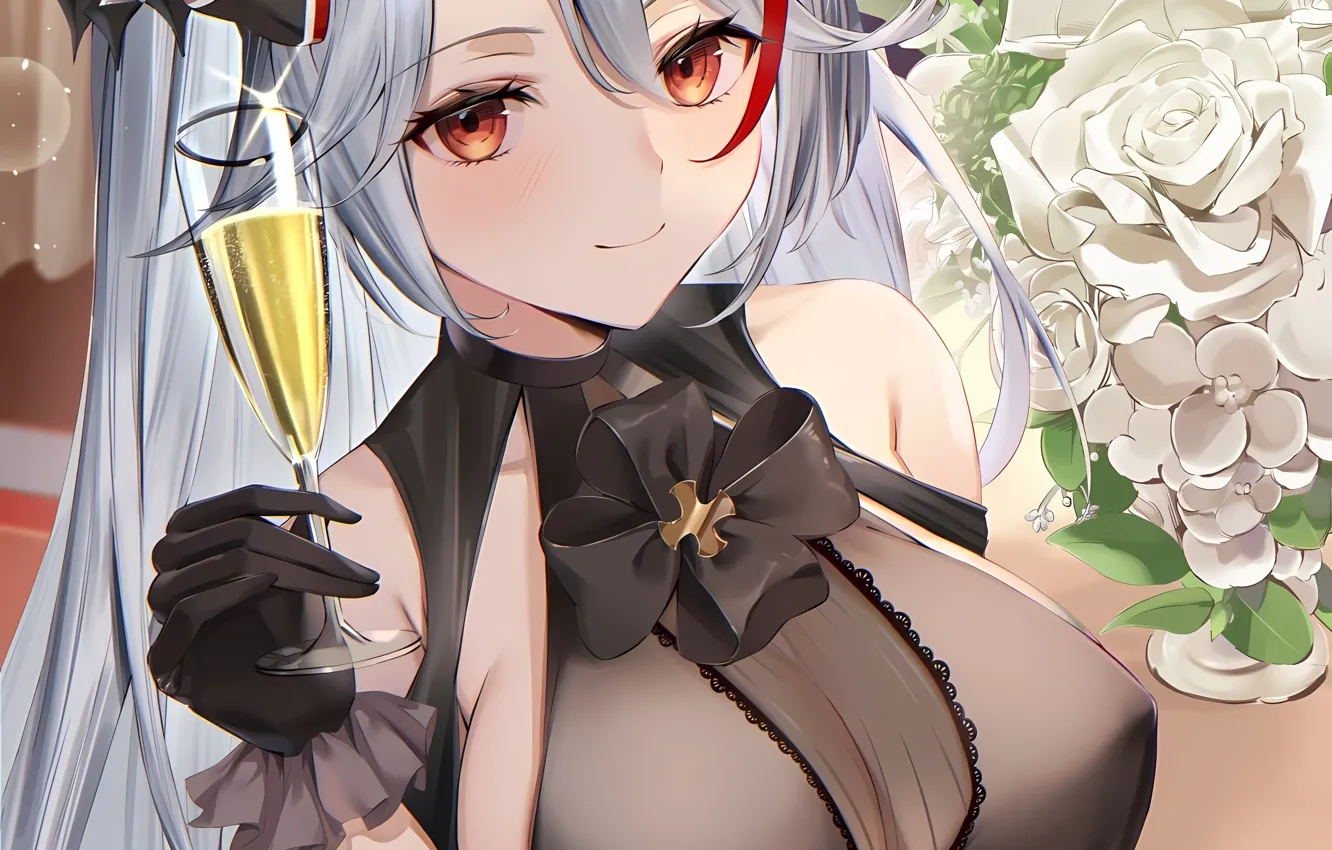 Photo wallpaper girl, sexy, cleavage, long hair, dress, boobs, anime, beautiful