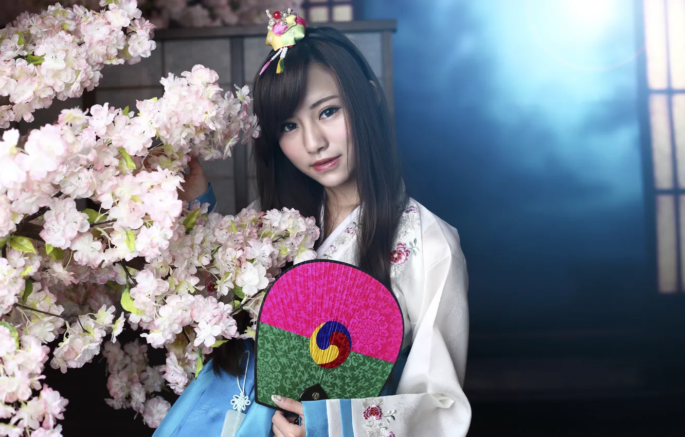 Photo wallpaper look, face, style, hair, fan, Asian, Korea, Korean