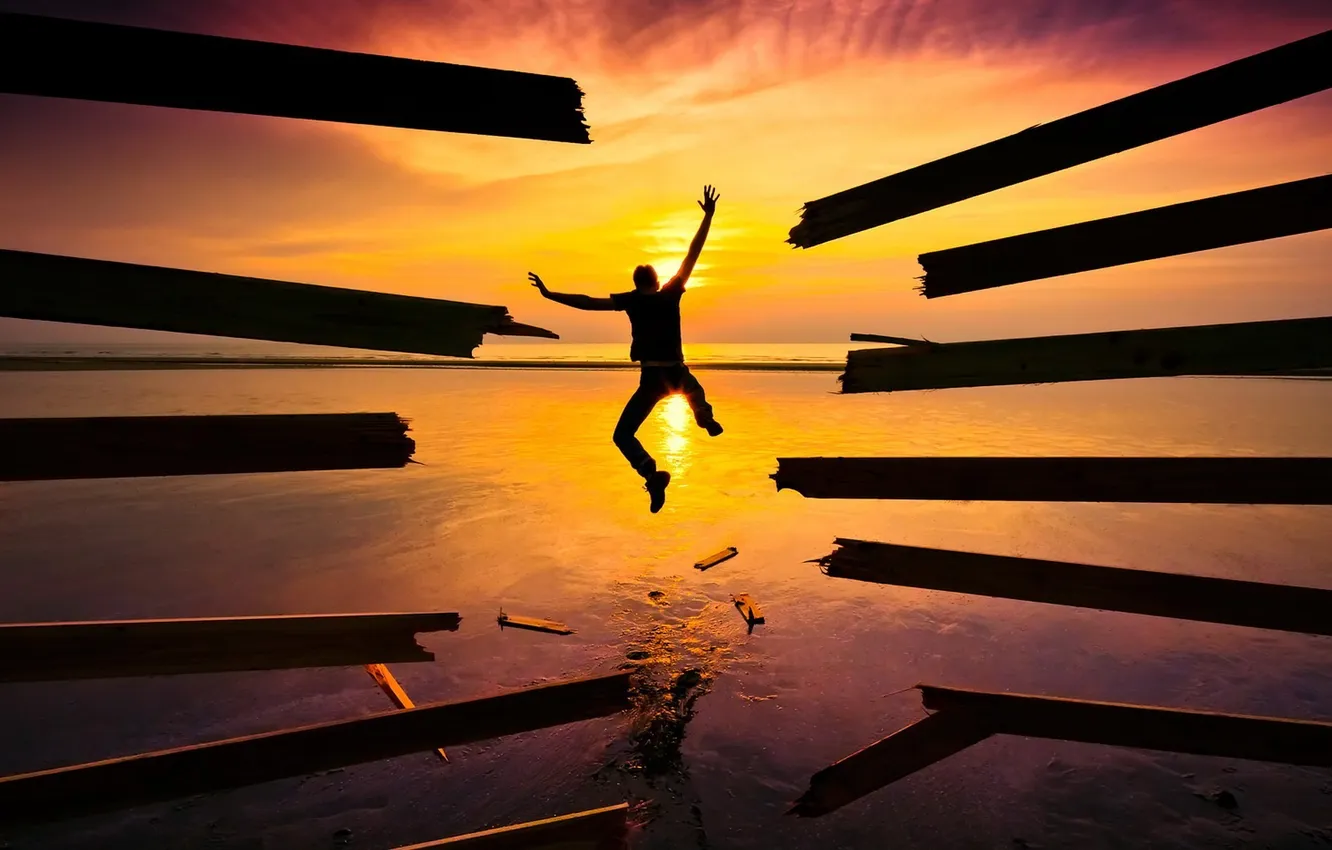 Photo wallpaper the sky, the sun, joy, sunset, background, mood, Wallpaper, people