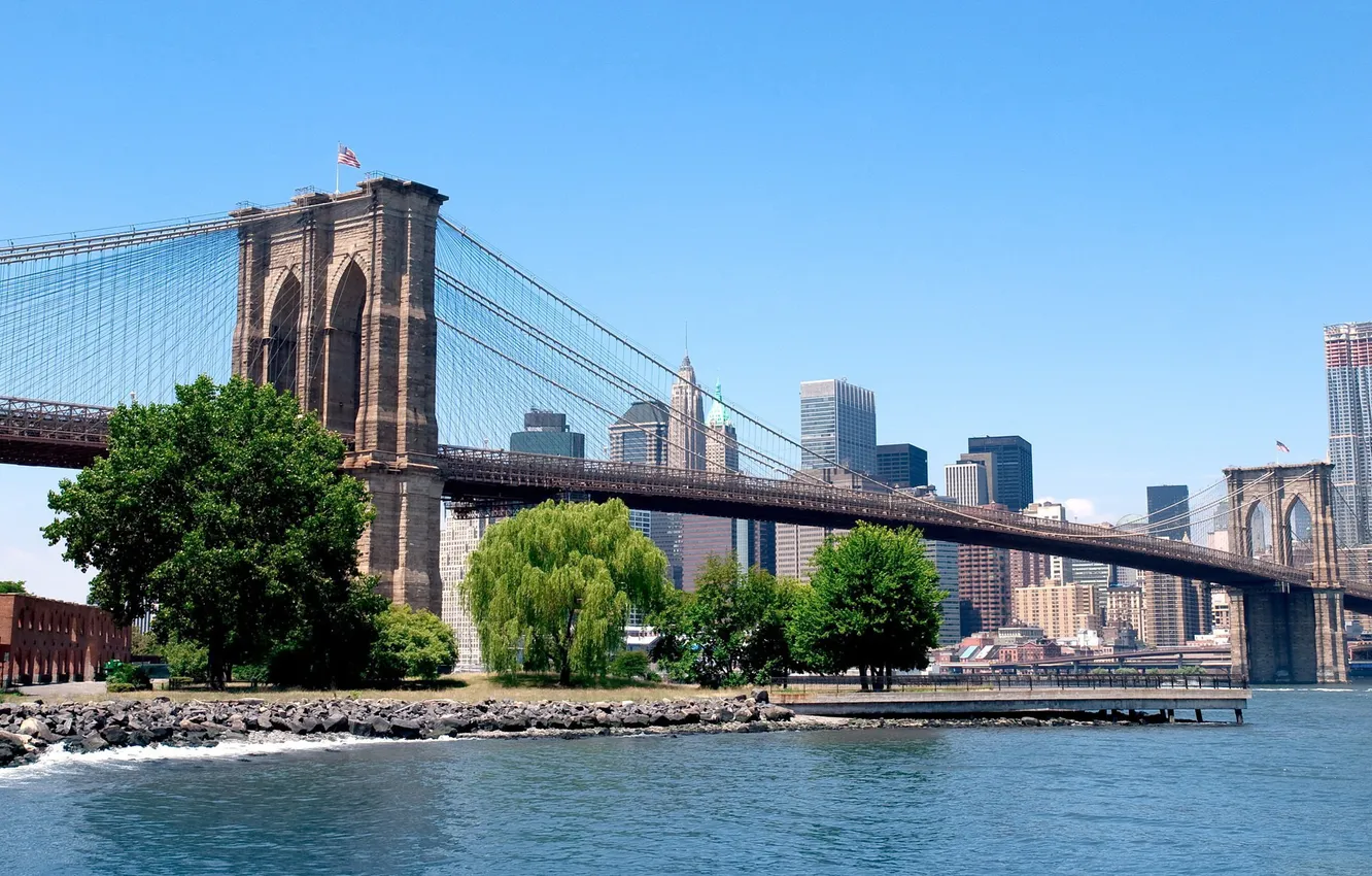 Photo wallpaper bridge, the city, home, New York, skyscrapers, Bay