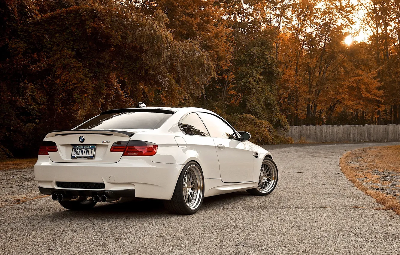 Photo wallpaper road, autumn, bmw m3