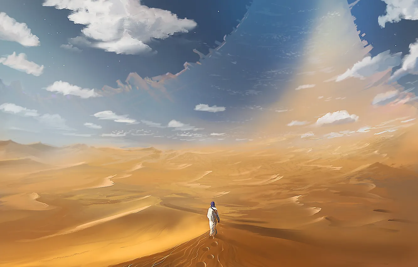 Photo wallpaper road, the sky, the way, desert, people, heat, day, the wanderer