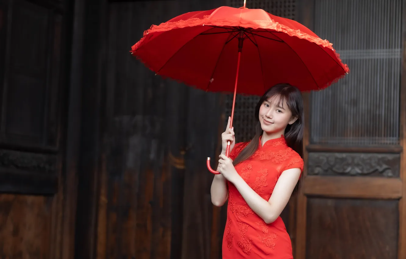 Photo wallpaper girl, umbrella, Asian