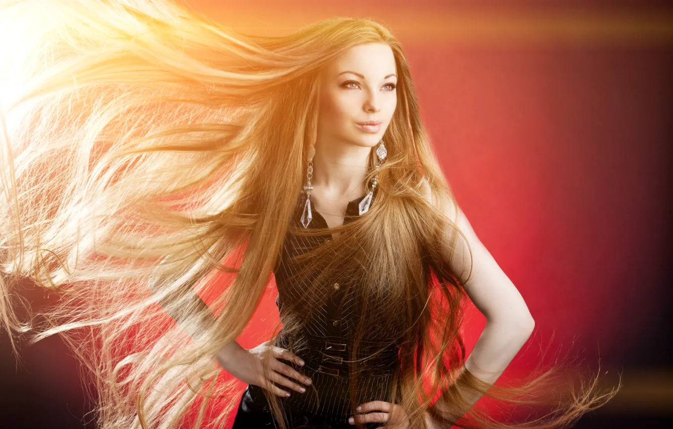 Photo wallpaper girl, earrings, dress, long hair