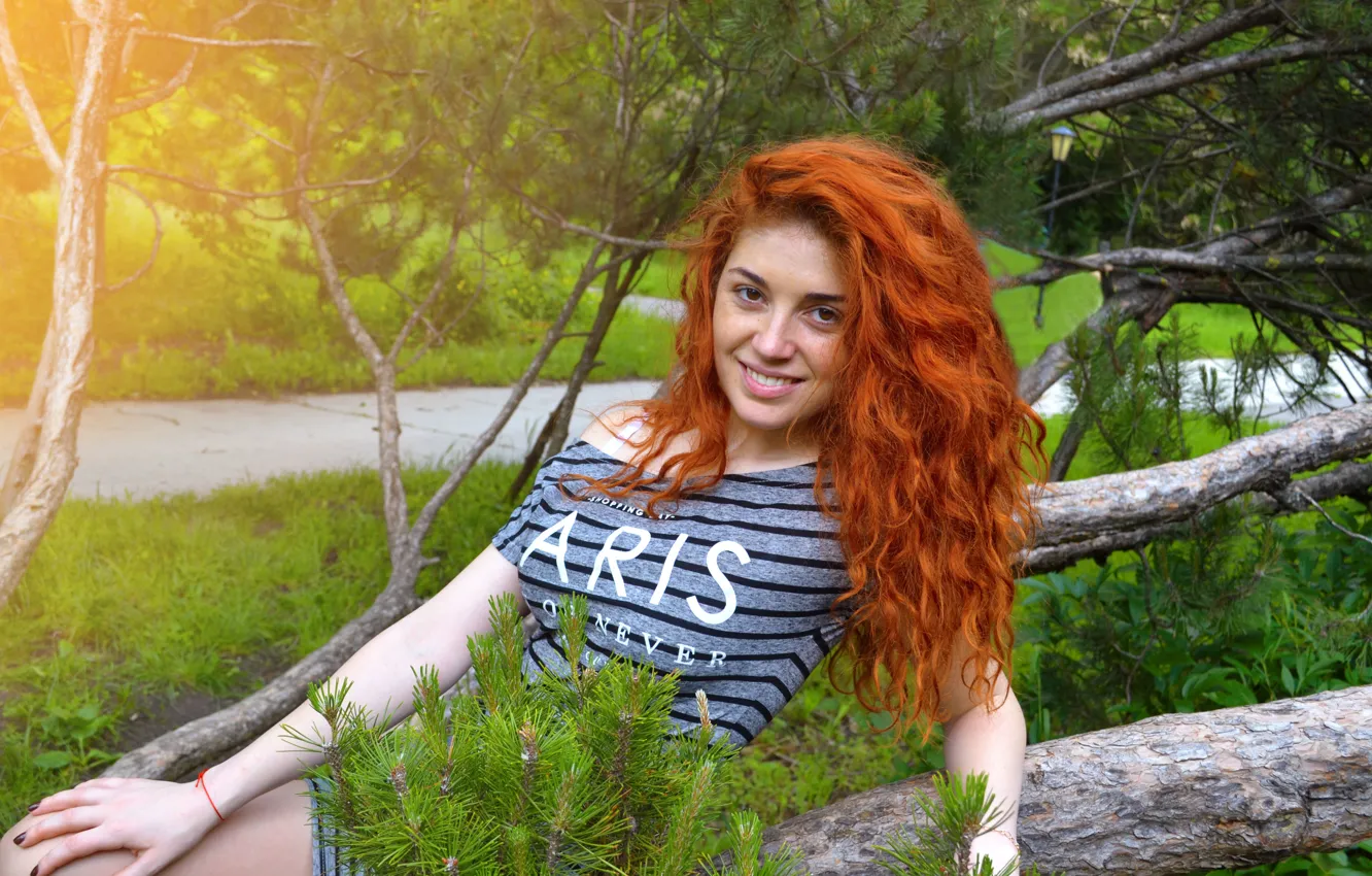 Photo wallpaper girl, nature, Park, spring, redhead girl
