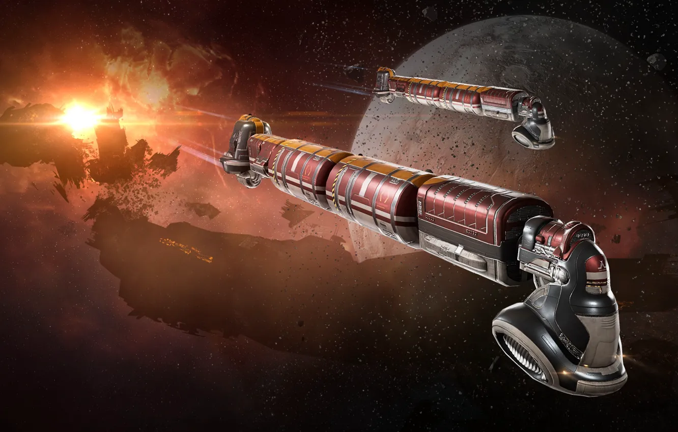 Photo wallpaper space, spaceship, battle, asteroids, planet, coooper, ruins, space