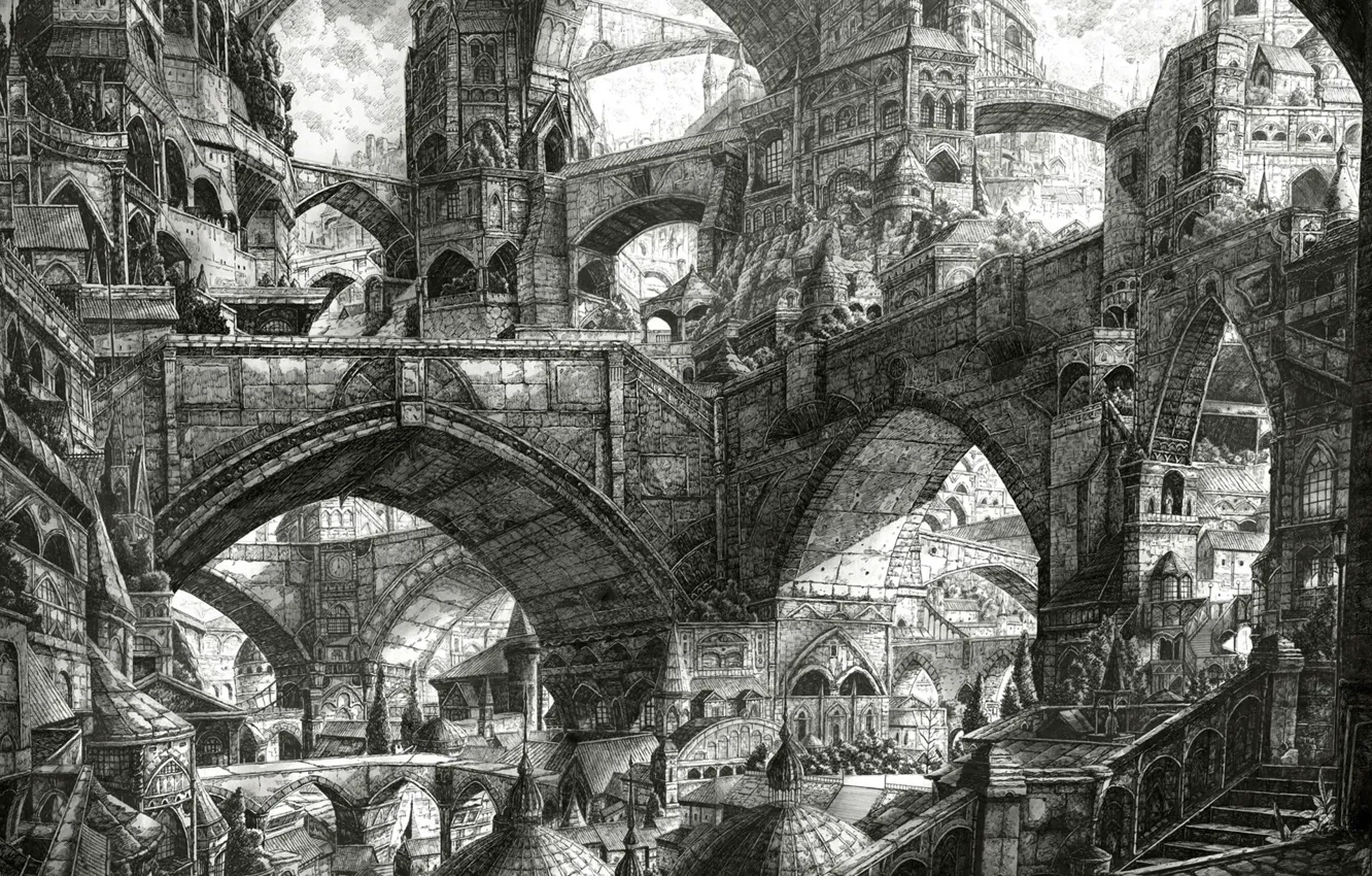 Photo wallpaper pencils, the stairs, maze, lane