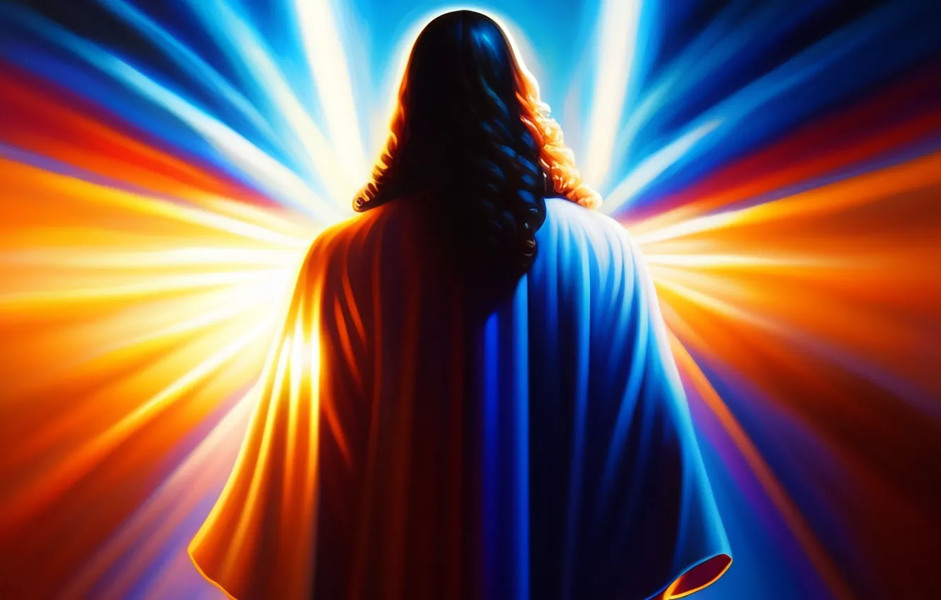 Photo wallpaper Jesus, hair, back, male, religion, Jesus Christ, digital art, AI art