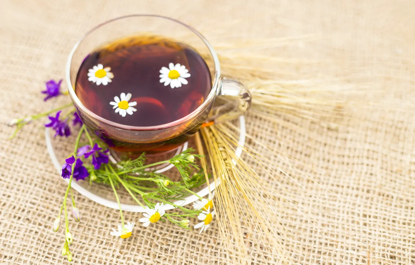 Photo wallpaper flowers, tea, Cup, drink