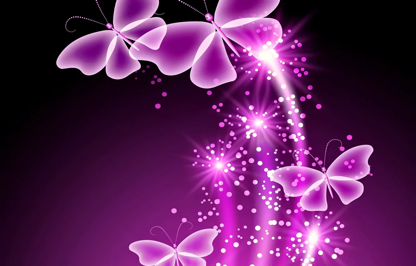 Photo wallpaper butterfly, abstract, glow, neon, purple, sparkle, butterflies, neon