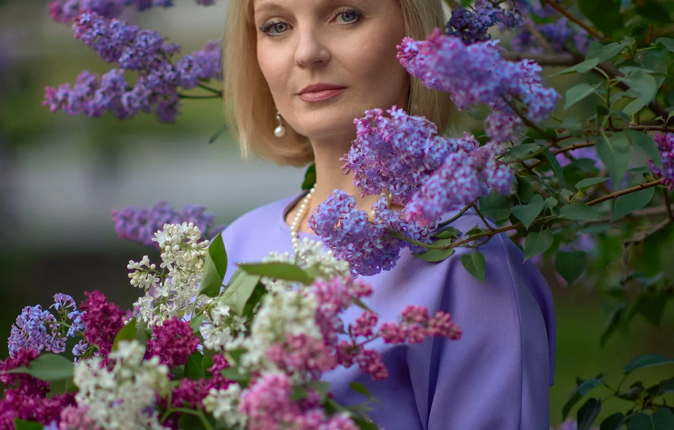 Photo wallpaper woman, blonde, lilac, Oleg Buneev