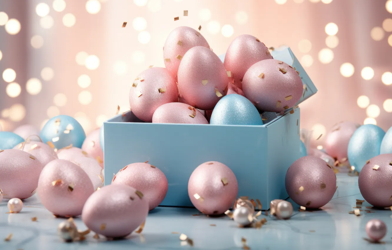 Photo wallpaper holiday, box, eggs, spring, Easter, painted, eggs, Easter composition