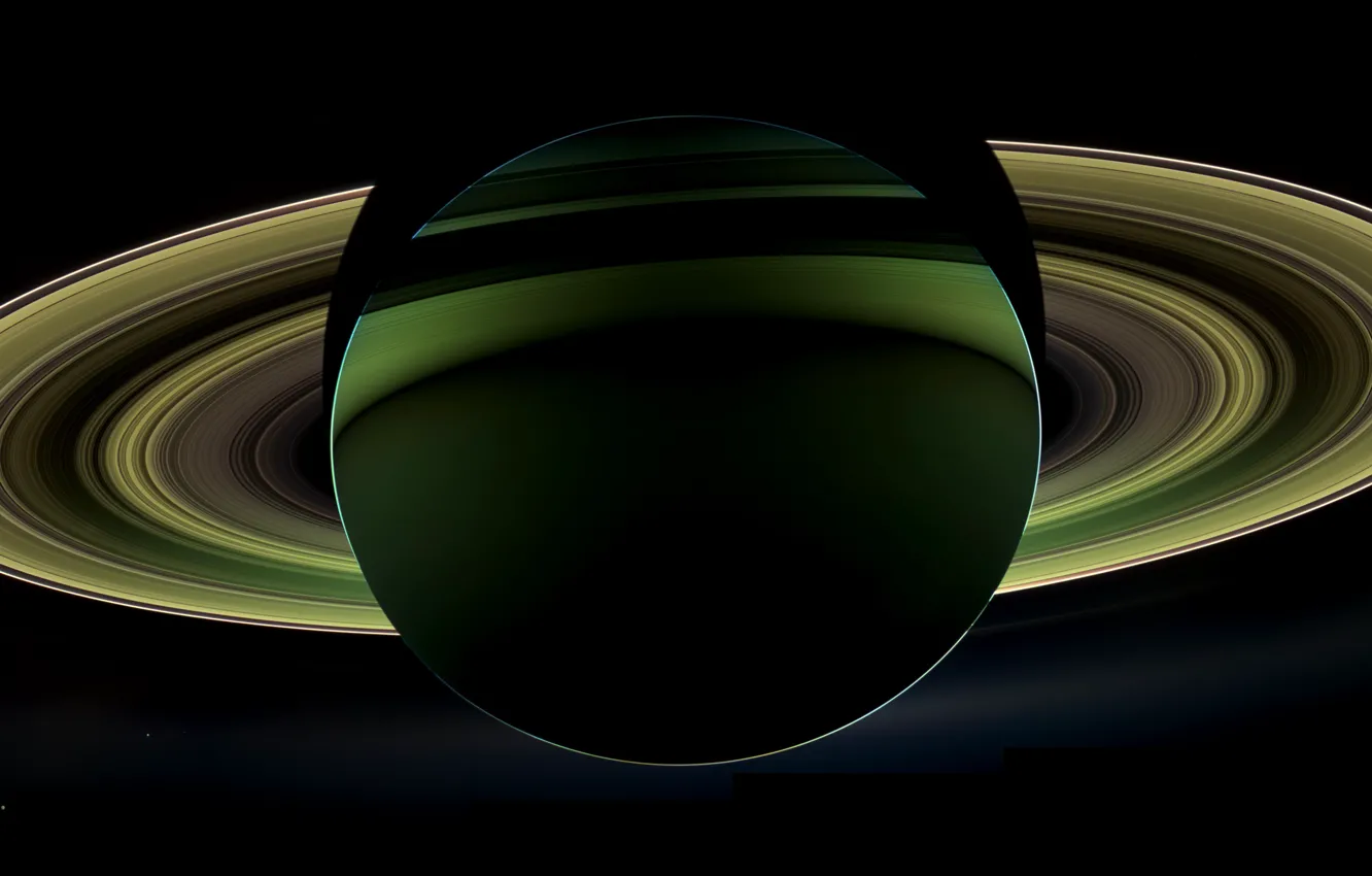 Photo wallpaper view, Saturn, from the dark side