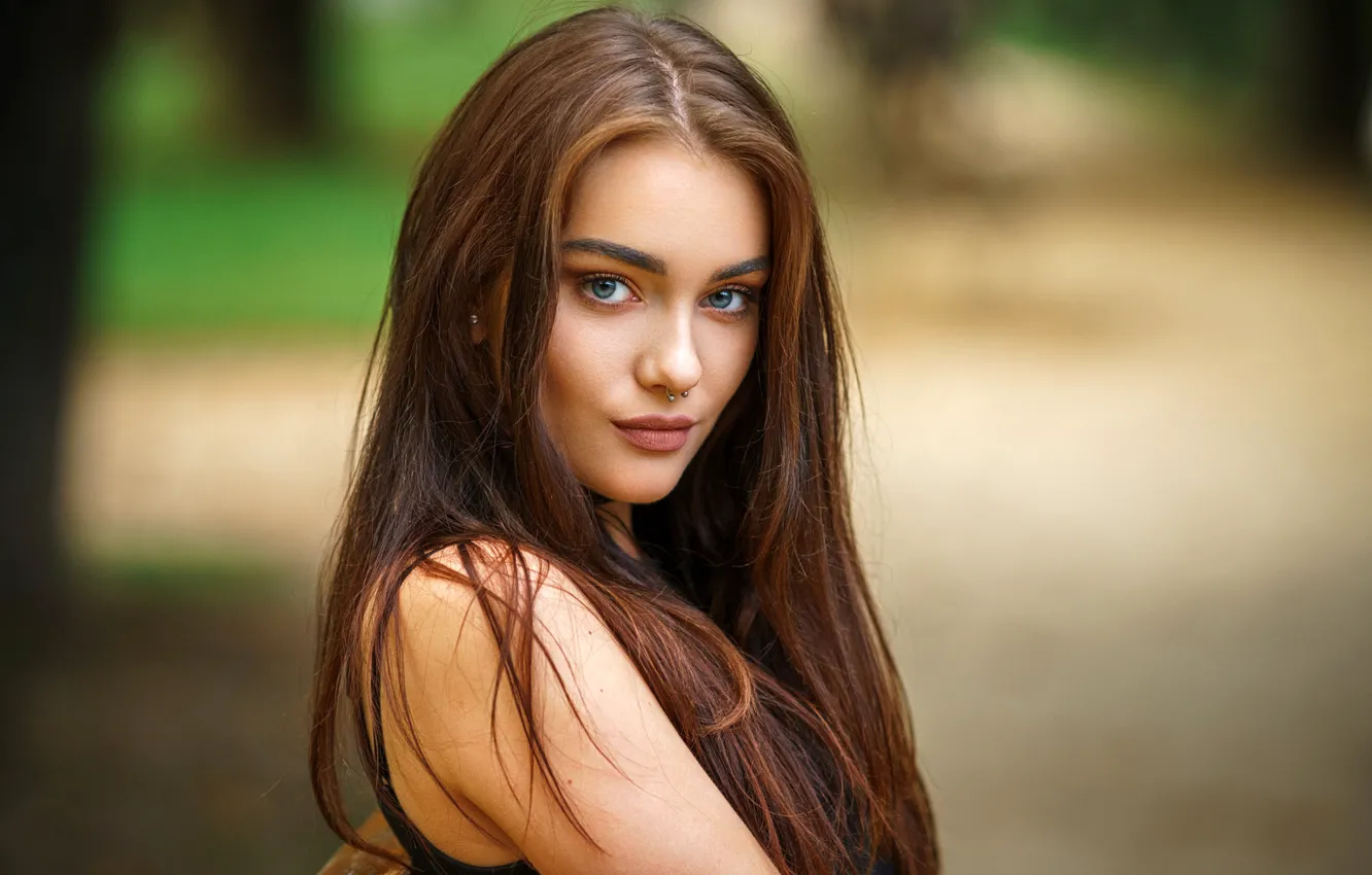 Photo wallpaper look, model, portrait, makeup, piercing, hairstyle, brown hair, beauty