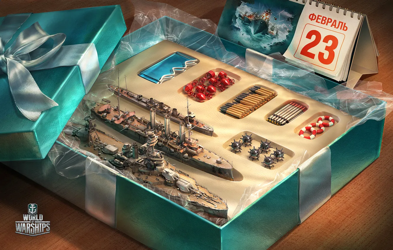 Photo wallpaper box, gift, the game, February 23, toy, gift, World Of Warship