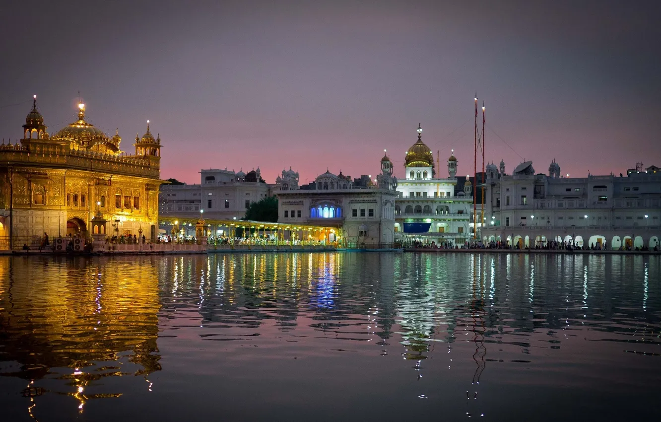 Photo wallpaper water, the city, reflection, the evening, India, temple, India, Amritsar