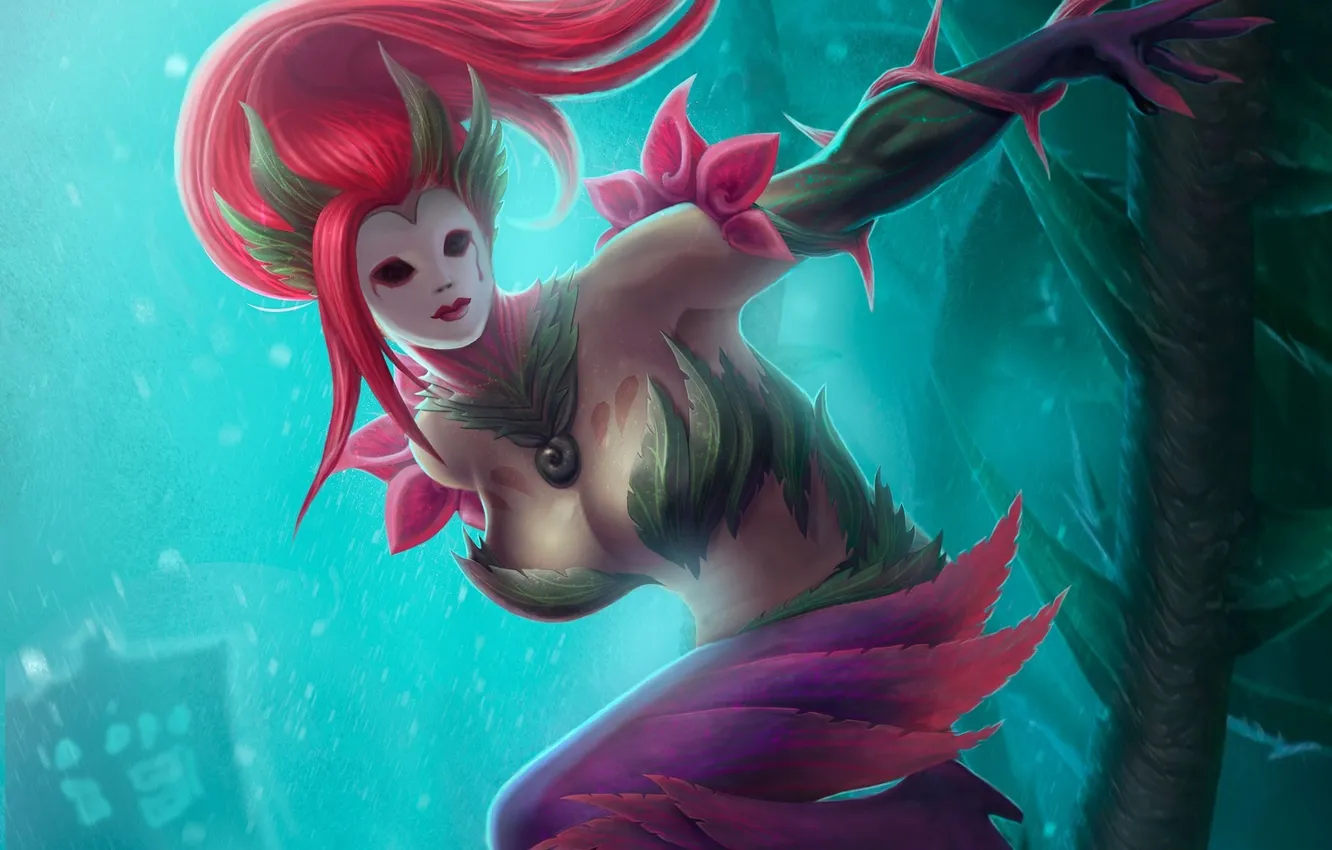 Photo wallpaper girl, mask, art, spikes, League of Legends, Zyra