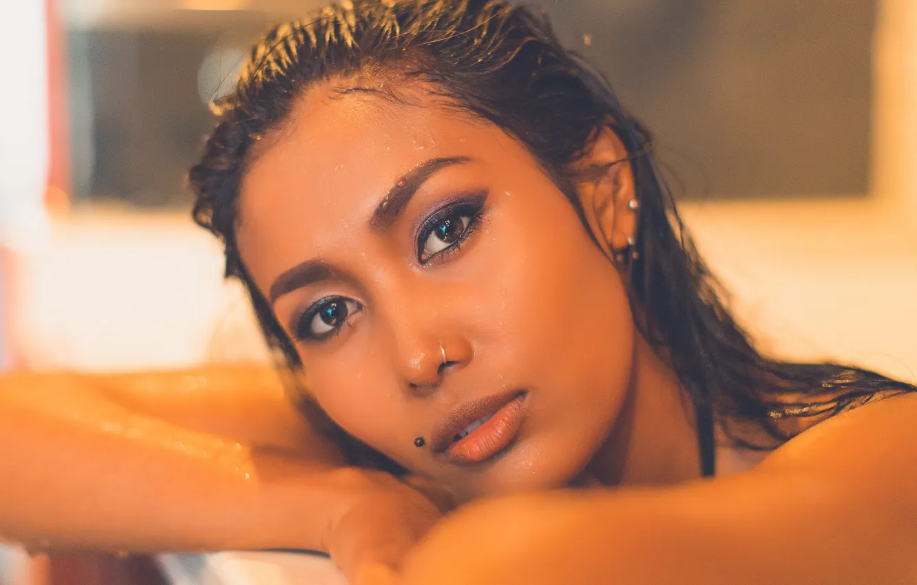 Photo wallpaper eyes, look, girl, face, hair, lips