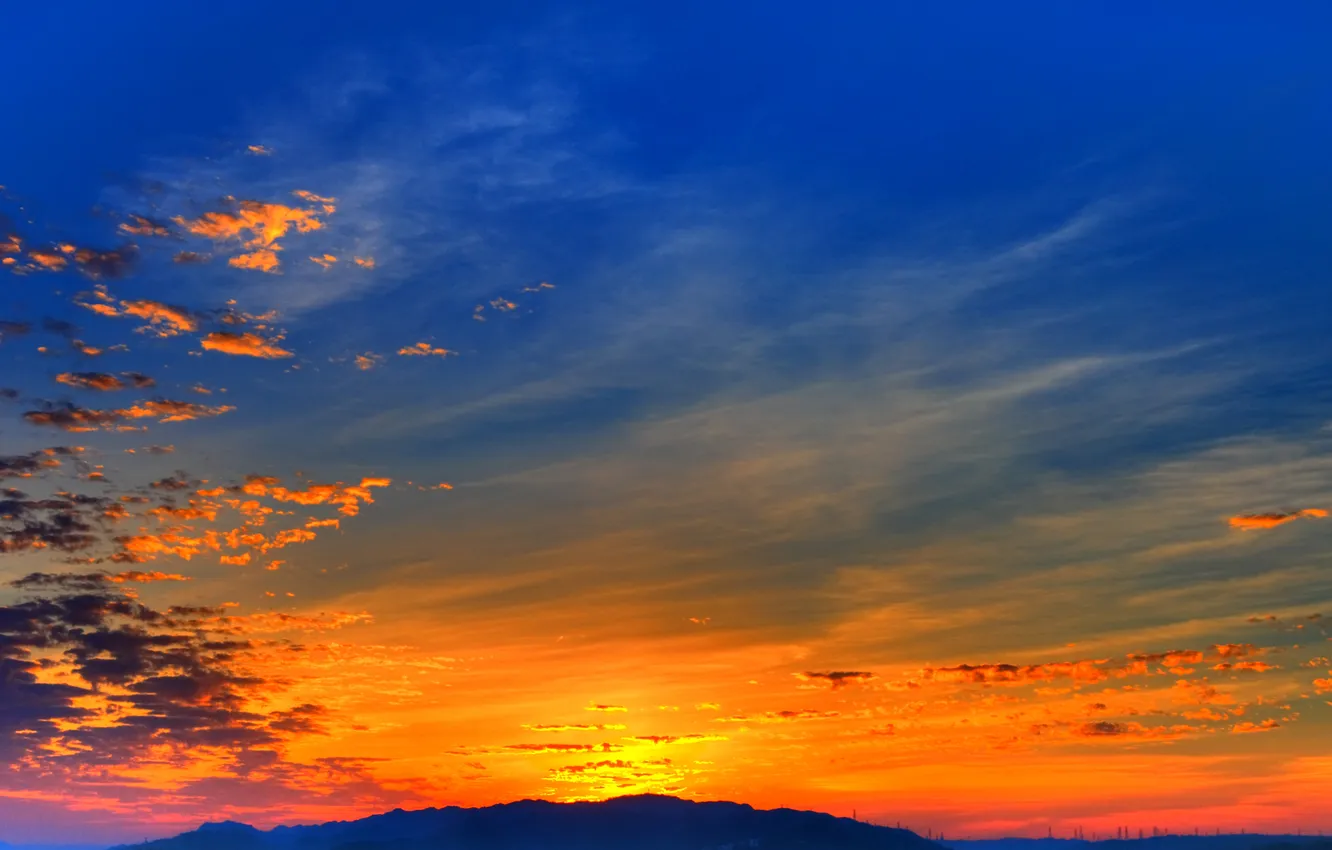 Photo wallpaper the sky, clouds, sunset, mountains, glow