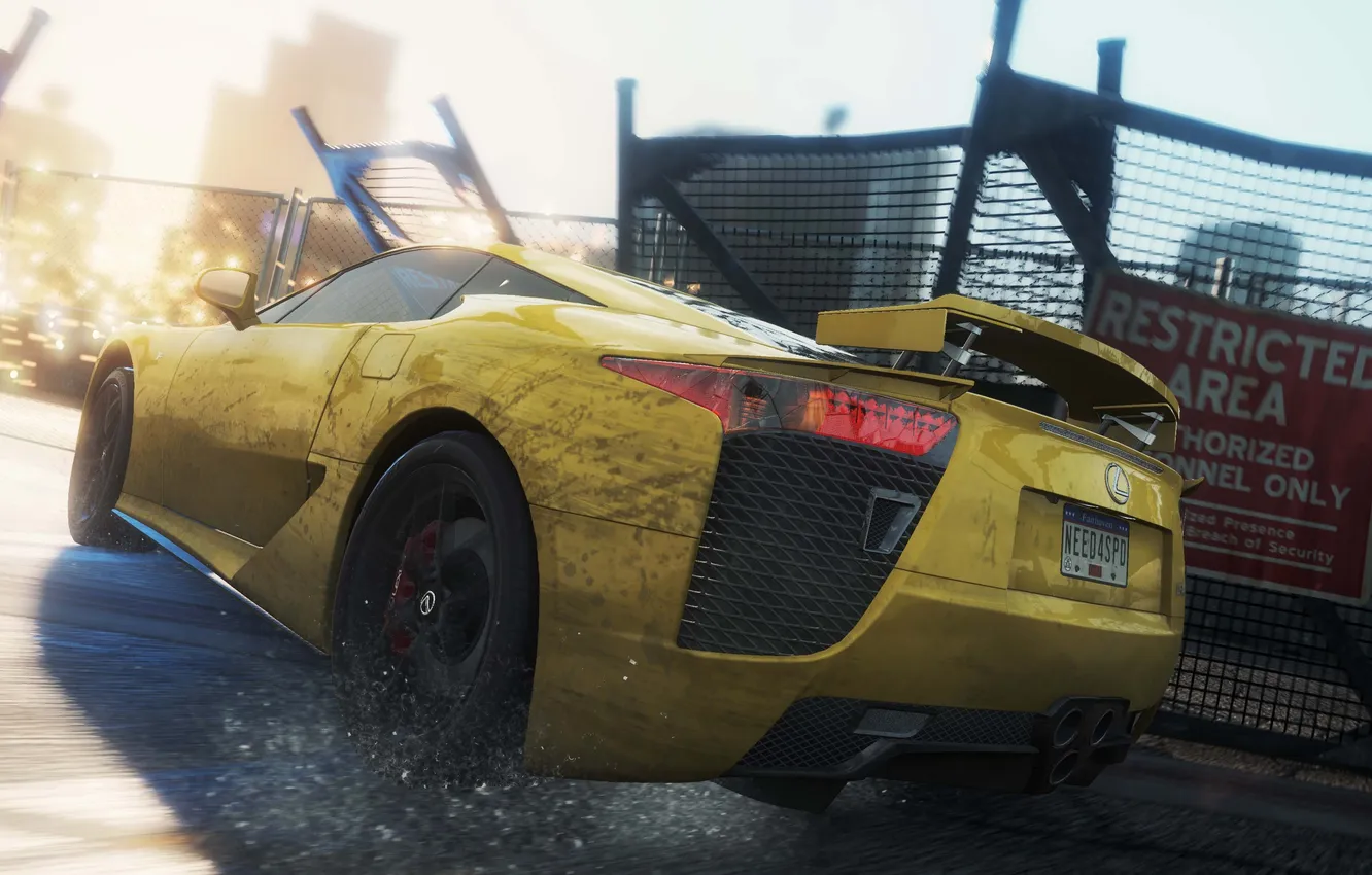 Photo wallpaper car, 2012, yellow, Most Wanted, Lexus LFA, Need for speed