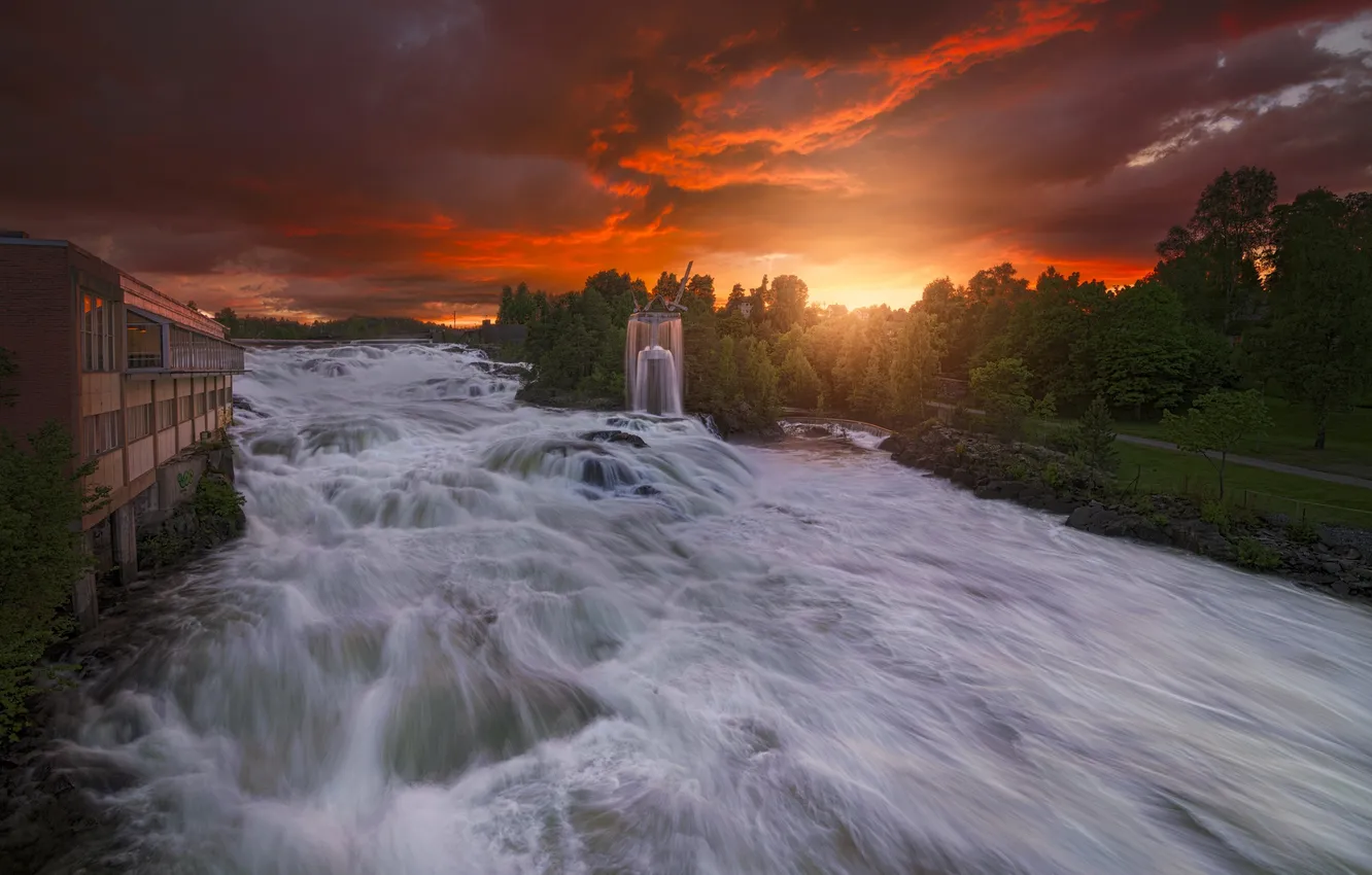 Photo wallpaper clouds, sunset, Park, the way, drop