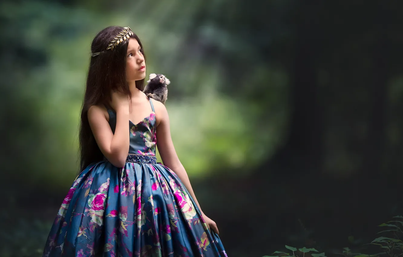 Photo wallpaper background, dress, girl, monkey