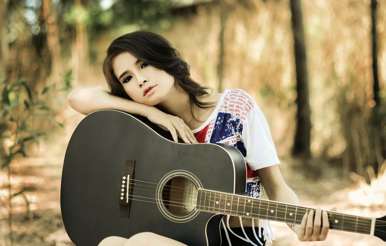 Photo wallpaper girl, music, guitar