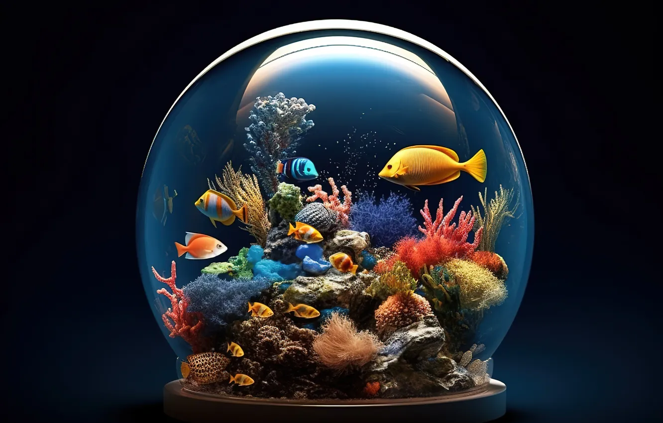 Photo wallpaper fish, aquarium, colorful, corals, glass, fish, coral, aquarium