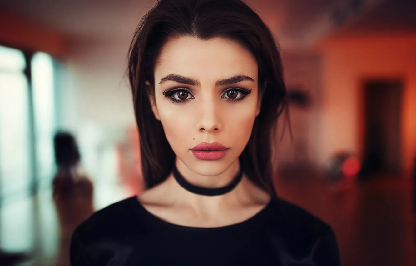 Photo wallpaper look, portrait, makeup, lips, brown-eyed, Maria Way